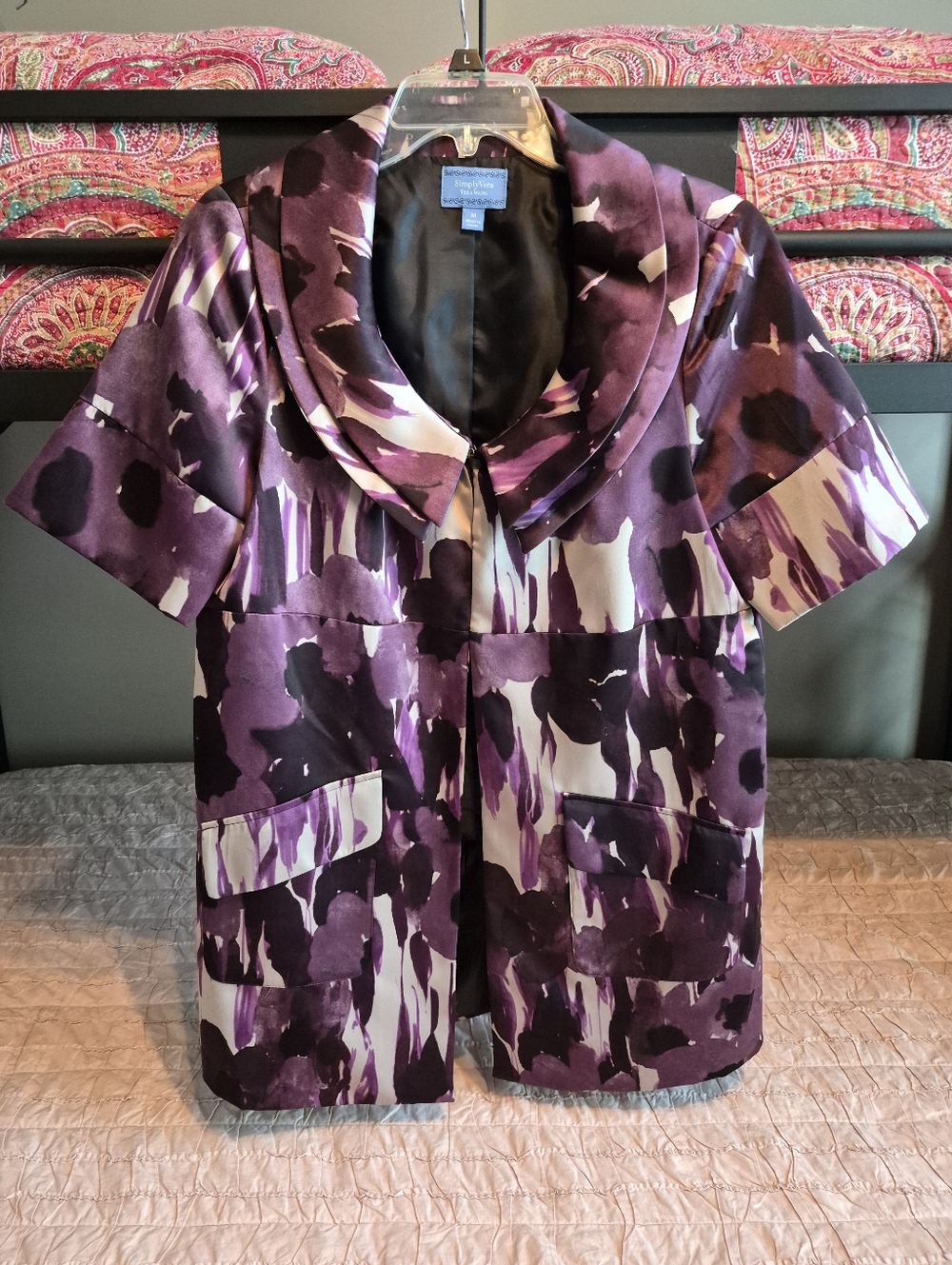 Simply Vera by Vera Wang Purple Abstract Short Sleeve Jacket
